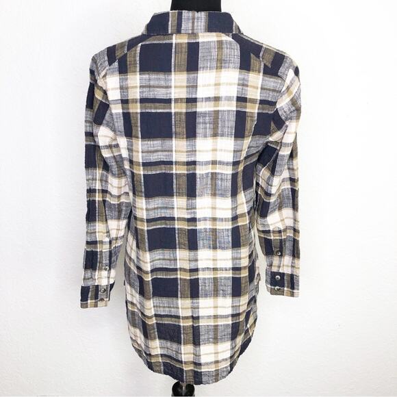 Fat Face navy blue tan and cream plaid button down top size 12 - Picture 15 of 15